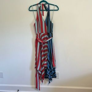 NWT Alice and Olivia Striped Midi Halter Dress with Tie Waist Size 6